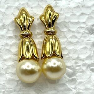 Pearl Drop Earrings Three In One Gold Tone Tops With Detachable Faux Pearl Studs